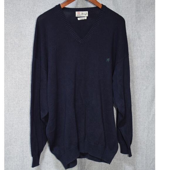 Pringle of Scotland Navy Blue V-Neck Sweater 100% Cotton Size XL - Picture 1 of 3